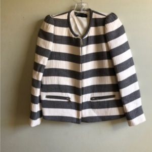 Zara grey white striped jacket blazer with zipper pockets Medium